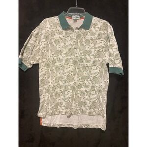 Lacoste Tennis Polo Shirt‎ All Over Print Short Sleeve Green Collar Size S